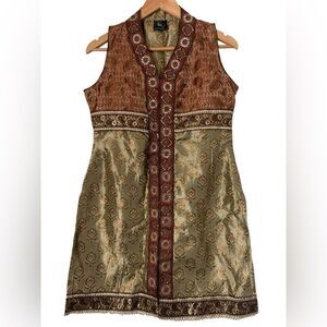 Pakistani Elegant Brown Gold Embroidered Sleeveless Salwar Kameez